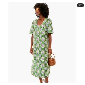 Tuckernuck Womens Green Floral Cotton Short Sleeve Midi Shift Dress Size Medium